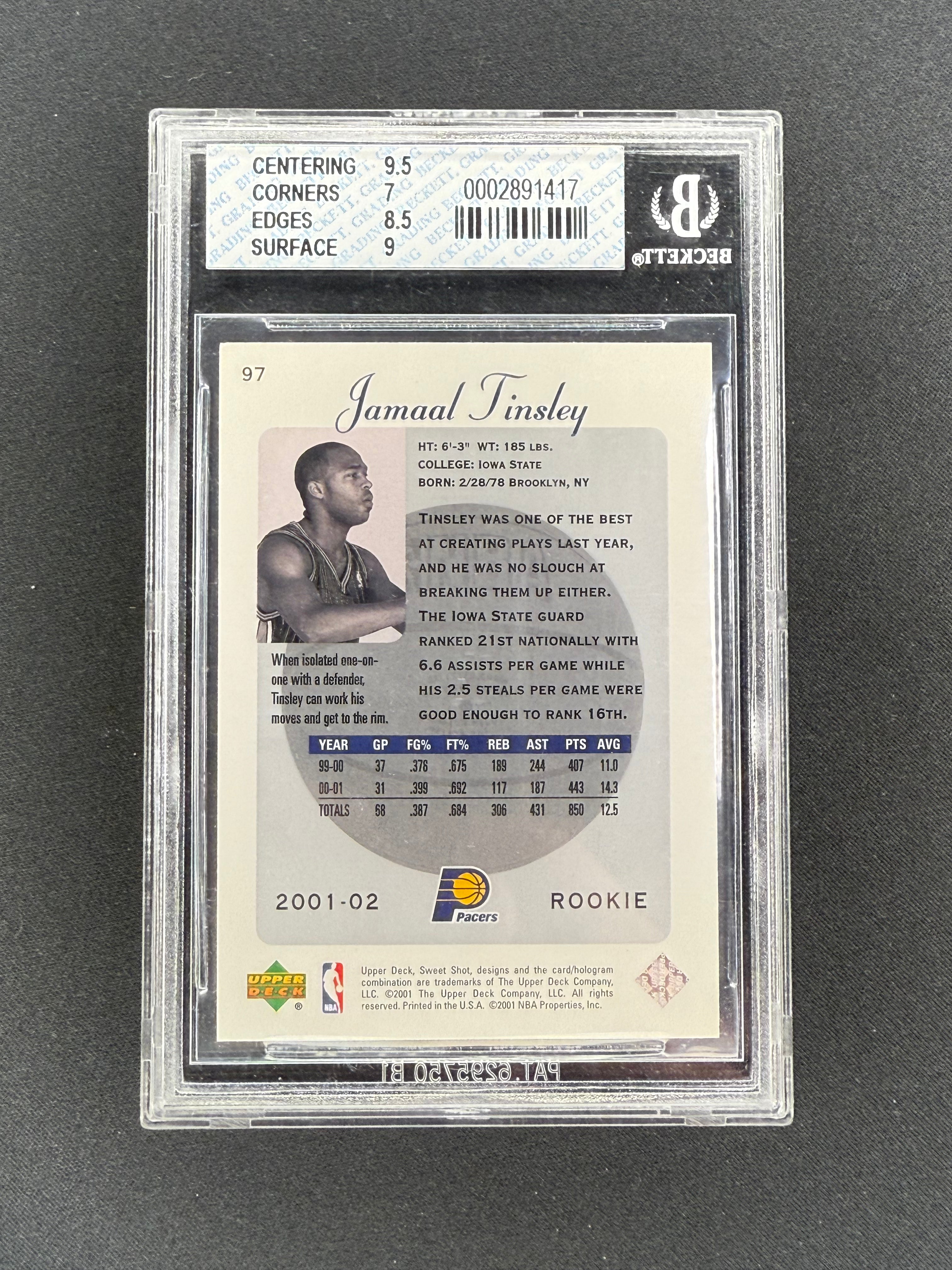 Jamaal Tinsley 2001-02 Upper Deck Sweet Shots numbered 0626/1200 BGS 7.5
