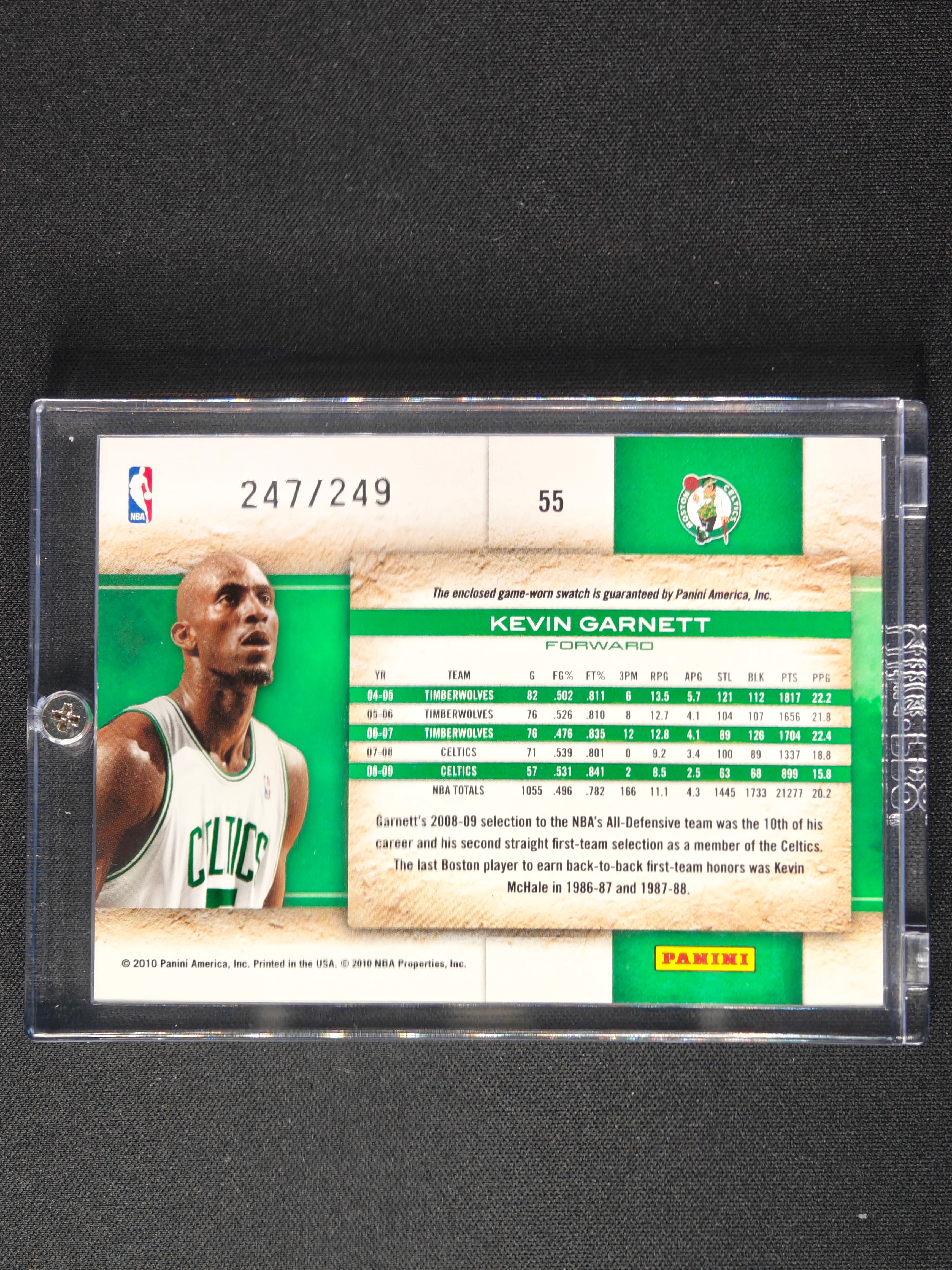 2009 Panini Studio Kevin Garnett Celtics Game Worn Swatch /249